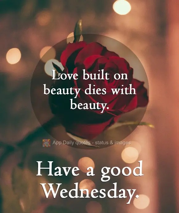 Love built on beauty dies with beauty. Have a good Wednesday.