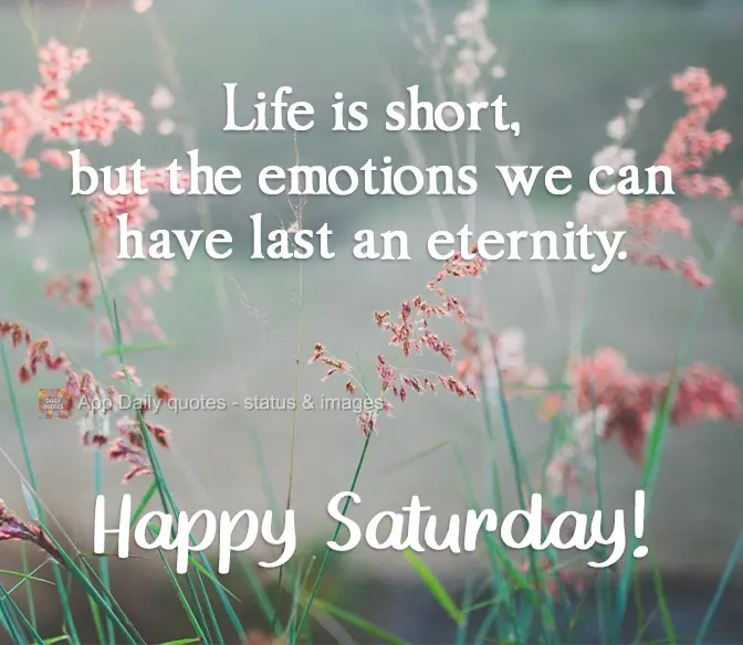 A vida é curta, mas as emoções que podemos deixar duram uma eternidade.  Feliz Sábado!