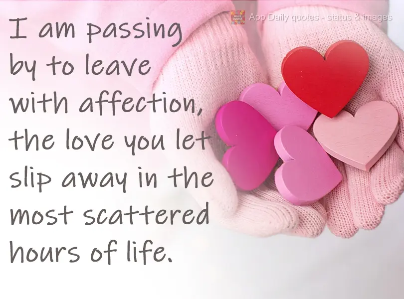 I am passing by to leave you the love you let slip away in the most scattered hours of life.