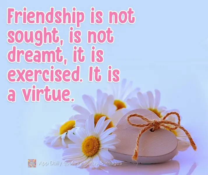 Friendship is not sought, is not dreamt, it is exercised. It is a virtue.