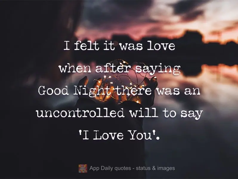 Eu senti que era amor quando depois do Boa Noite havia uma vontade incontrolável de dizer Eu te Amo.
