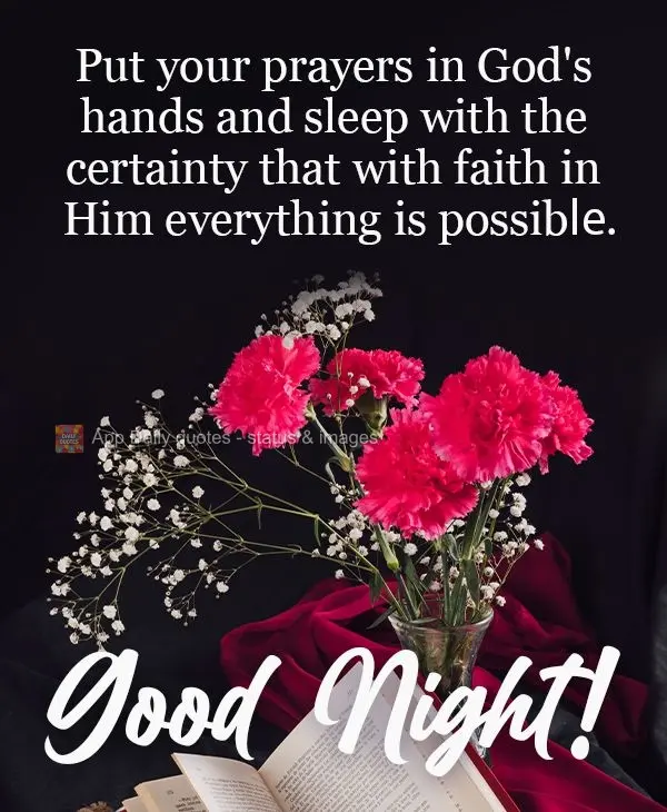 Put your prayers in God's hands and sleep with the certainty that with faith in Him, everything is possible.
 Good Night!