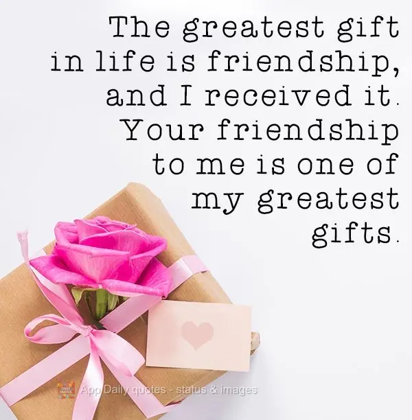 O maior presente da vida é a amizade, e eu a recebi. Sua amizade para mim é um dos meus maiores presentes.
