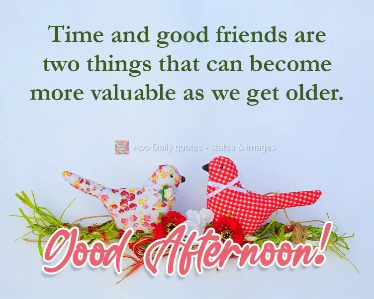 Tempo e bons amigos são duas coisas que se tornam mais valiosas à medida que envelhecemos. 
 Boa Tarde!