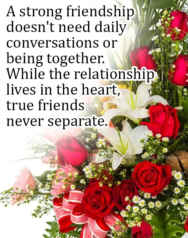 A strong friendship doesn't need daily conversations or for us to be together. As long as the relationship lives in the heart, true friends never separat...