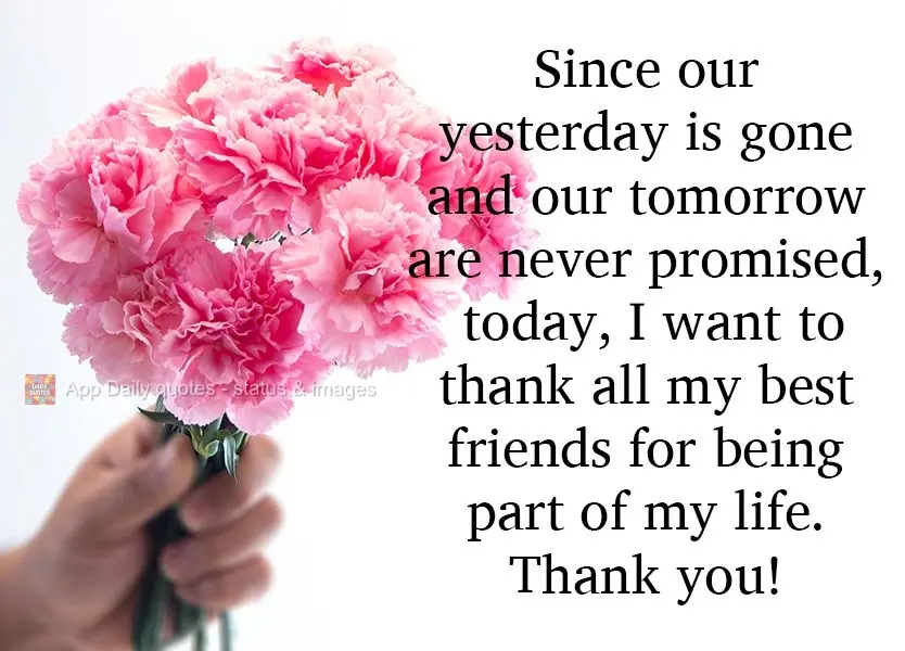 Since our yesterday is gone and our tomorrow are never promised, today, I want to thank all my best friends for being part of my life. Thank you!