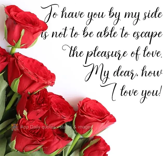 To have you by my side is to be unable to escape the pleasure of love. My love, how I love you!