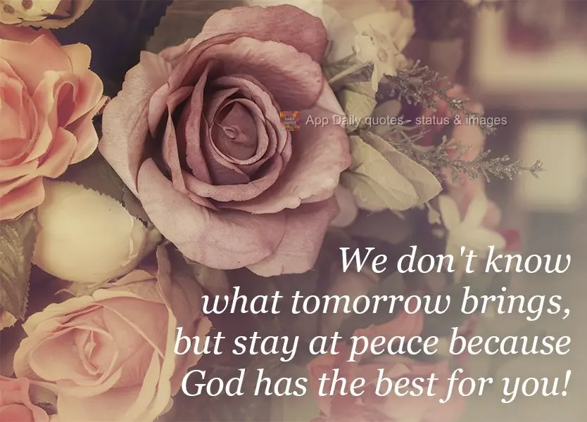 Não sabemos o que nos espera no  amanhã, mas fique em paz porque Deus tem o melhor para você!
