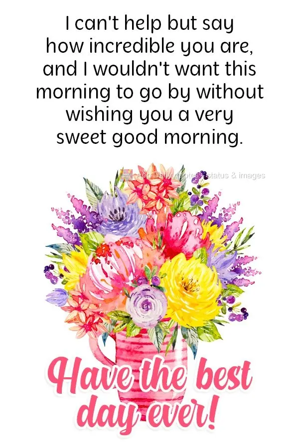 Eu não posso deixar de dizer o quão incrível você é, e eu não gostaria que essa manhã passasse sem  que eu lhe desejasse um bom dia muito doce. 
...