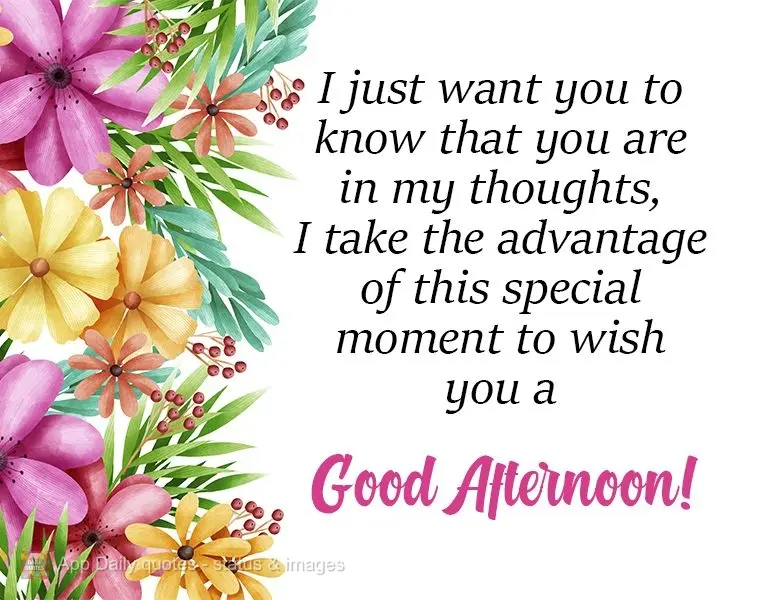 Eu apenas quero que você saiba que você está em meus pensamentos. Aproveito esse momento especial para te desejar uma Boa Tarde!
