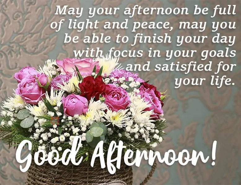 Que sua tarde seja repleta de luz e paz, que você consiga terminar seu dia com foco em seus objetivos e satisfeito pela sua vida. 
 Boa Tarde!