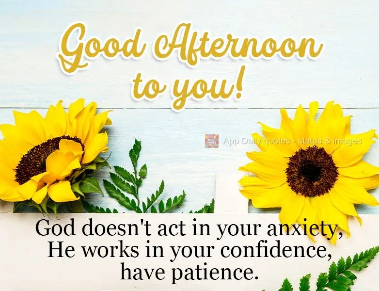 Deus não age na tua ansiedade, Ele opera na tua confiança, tenha paciência!
 Boa Tarde para você!