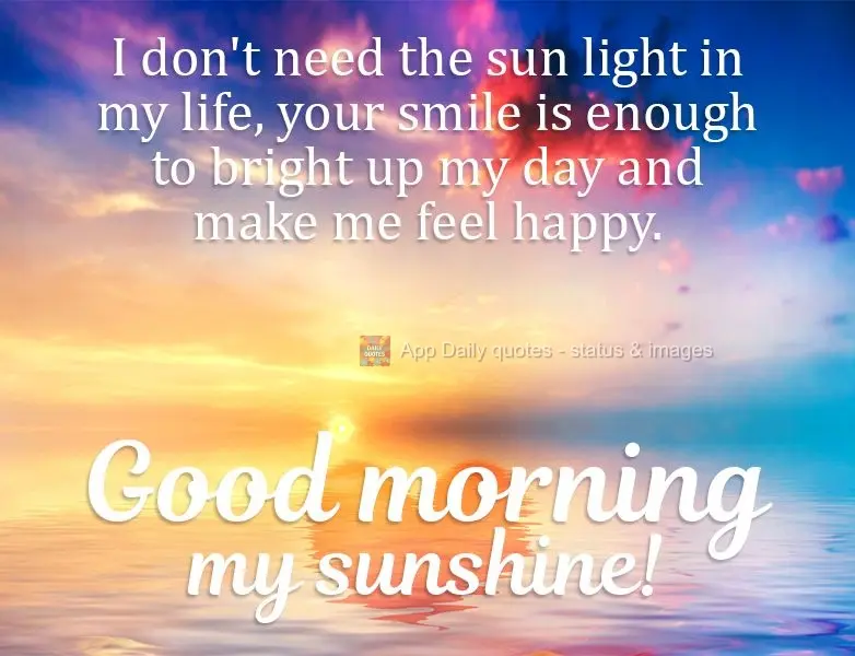 Eu não preciso da luz do sol na minha vida, seu sorriso é o suficiente para alegrar o meu dia e me fazer sentir feliz.  Bom Dia meu raio de sol!