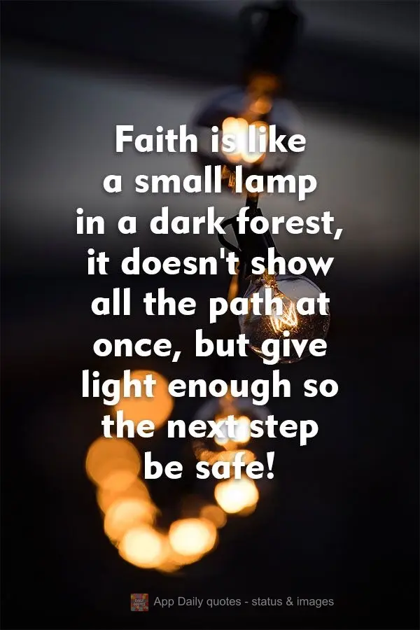 Faith is like a small lamp in a dark forest. It doesn't show all of the path at once, but shines enough light so the next step is safe!