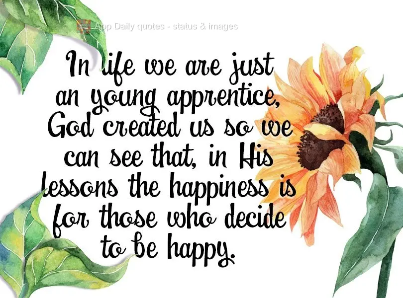 In life we are just young apprentices. God created us to see, through His lessons, that happiness is for those who decide to be happy.