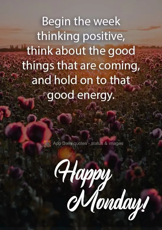 Comece a semana pensando positivo, pense nas coisas boas que estão por vir, e se agarre a essa boa energia. 
 Feliz Segunda-feira!