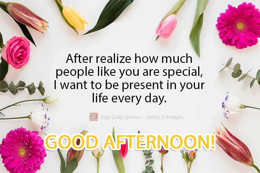 Depois de perceber o quanto pessoas como você são especiais, eu quero estar presente em sua vida todos os dias. 
 Boa tarde!