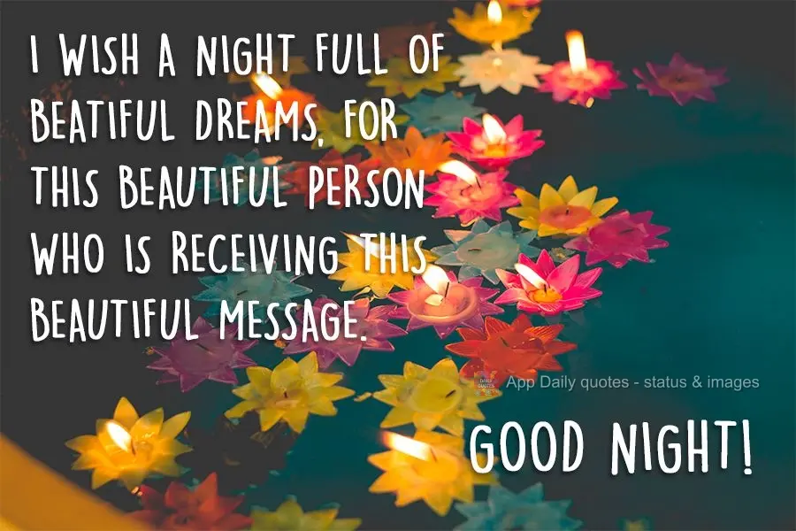 Desejo uma noite de lindos sonhos, para essa linda pessoa que está recebendo essa linda mensagem.
  Boa Noite!