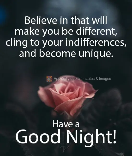 Acredite naquilo que te faz ser diferente, se apegue nas suas indiferenças, e se torne único. 
 Tenha uma Boa Noite!