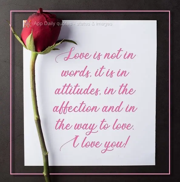Love doesn't live in words. It's in attitudes, in affection and the way you love someone. I love you!