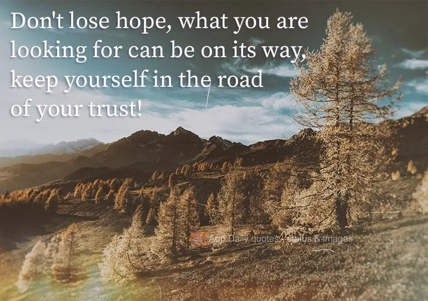 Não perca a esperança, o que procuras pode estar a caminho, mantenha-se na estrada da sua confiança!
