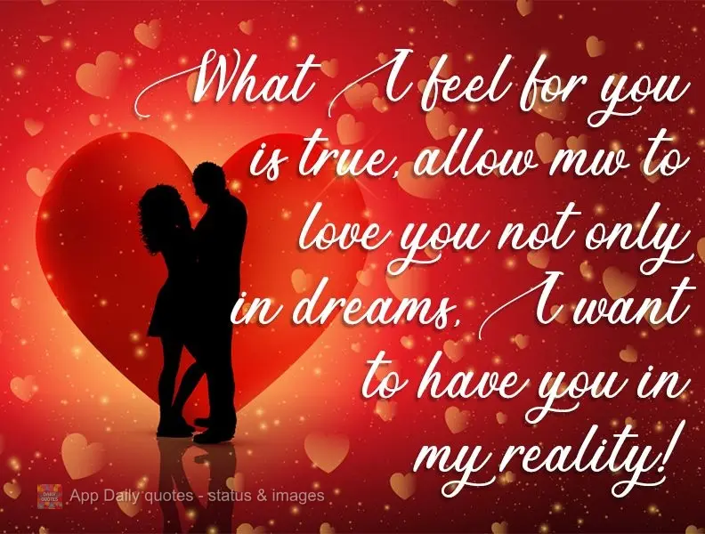 What I feel for you is true. Allow me to love you not only in my dreams. I want to have you in my reality!