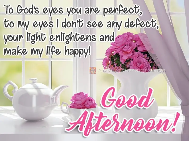 Aos olhos de Deus você é perfeito, aos olhos meus não vejo defeito, tua luz ilumina e alegra minha vida!  Boa Tarde!