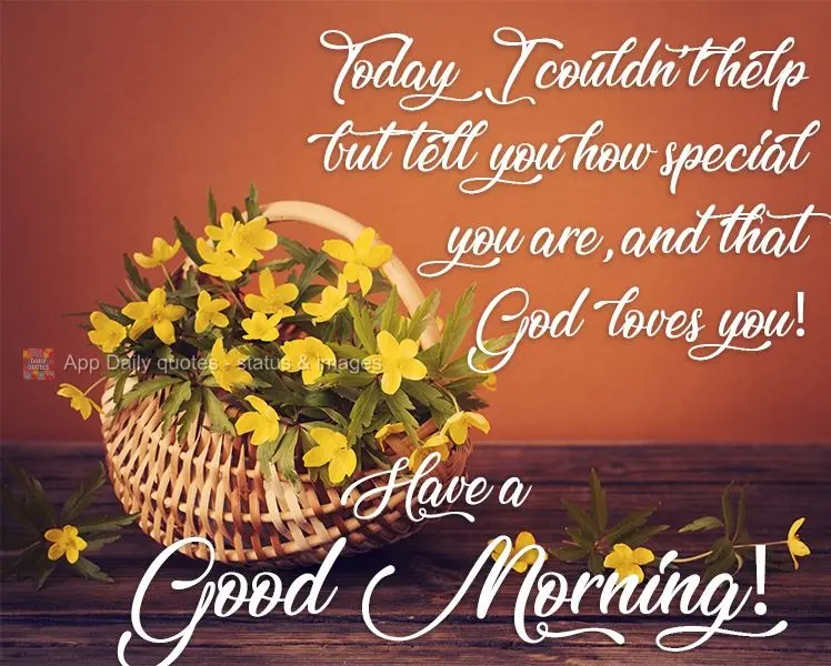 Hoje eu não poderia deixar de dizer o quanto você é especial, e que Deus te ama! 
 Tenha um Bom Dia!