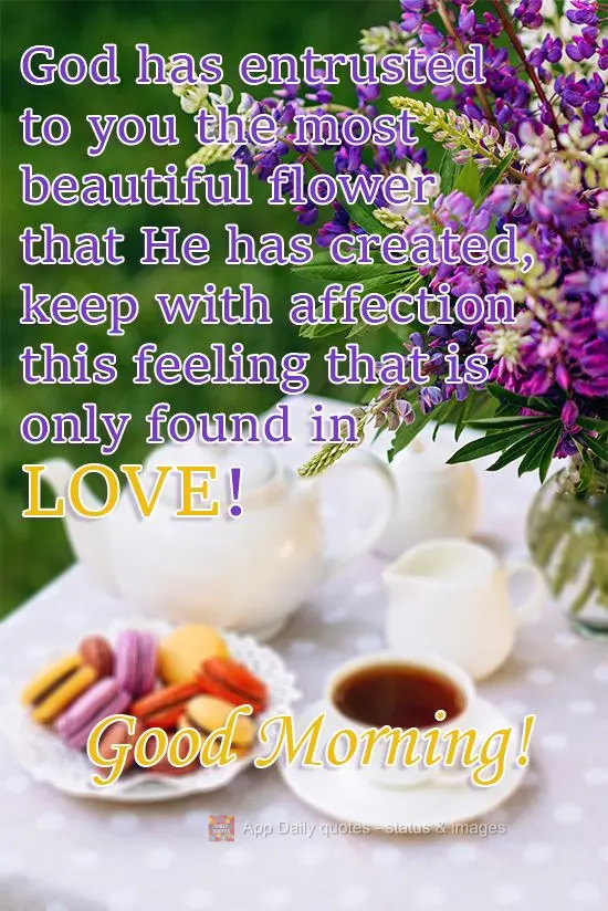 Deus a ti confiou a flor mais bela que ele criou, guarde com carinho esse sentimento, que só se encontra no amor! 
 Bom Dia!