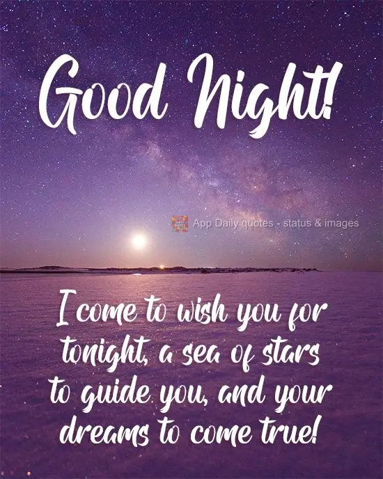 I come to wish for you tonight, a sea of stars to guide you, and for your dreams to come true! Good Night!