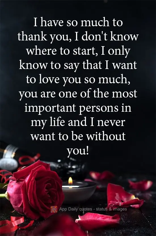 I have so much to thank you for. I don't know where to start. I only know that I want to say I love you so much. You are one of the most important people...