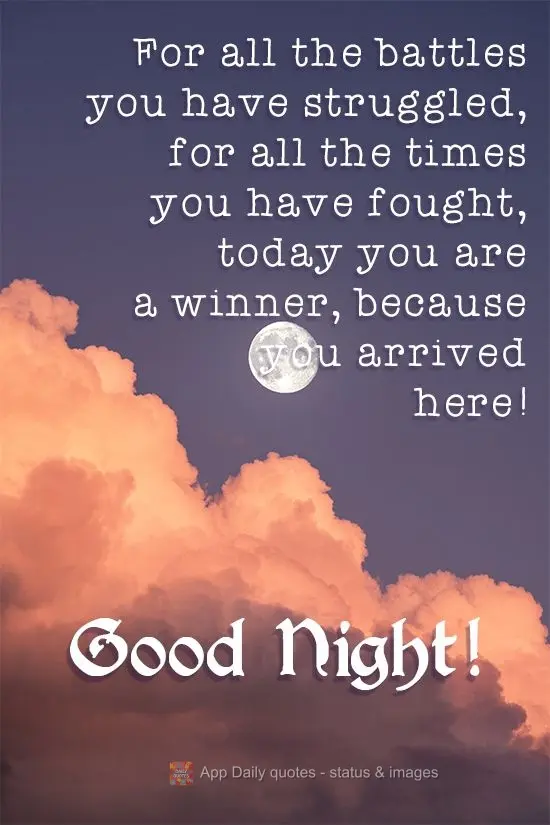 Por todas as batalhas que você travou, por todas as vezes que você lutou, hoje você é um vencedor, porque até aqui você chegou!
 Boa Noite!