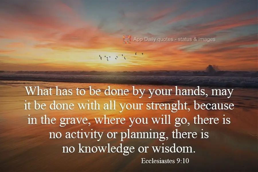What has to be done by your hands, may it be done with all your strength, because in the grave, where you will go, there are no activities nor planning, ...