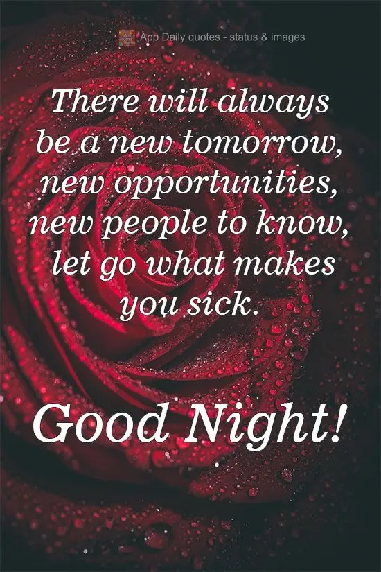 Sempre haverá um novo amanhã, novas oportunidades, novas pessoas para conhecer, desapegue daquilo que te adoece. 
 Boa Noite!