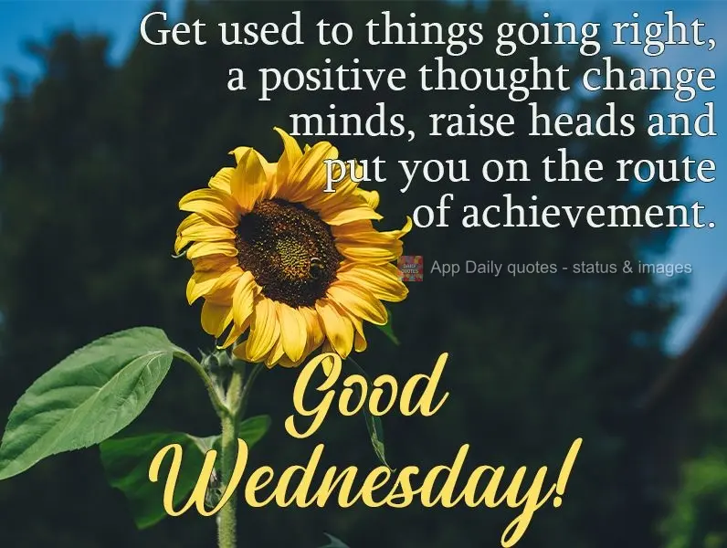 Get used to things going right. Thinking positively can change your mind, lift your head up, and put you on the route to achievement. Have a good Wednesd...