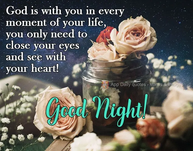 God is with you in every moment of your life, you only need to close your eyes and see with your heart! Good Night!