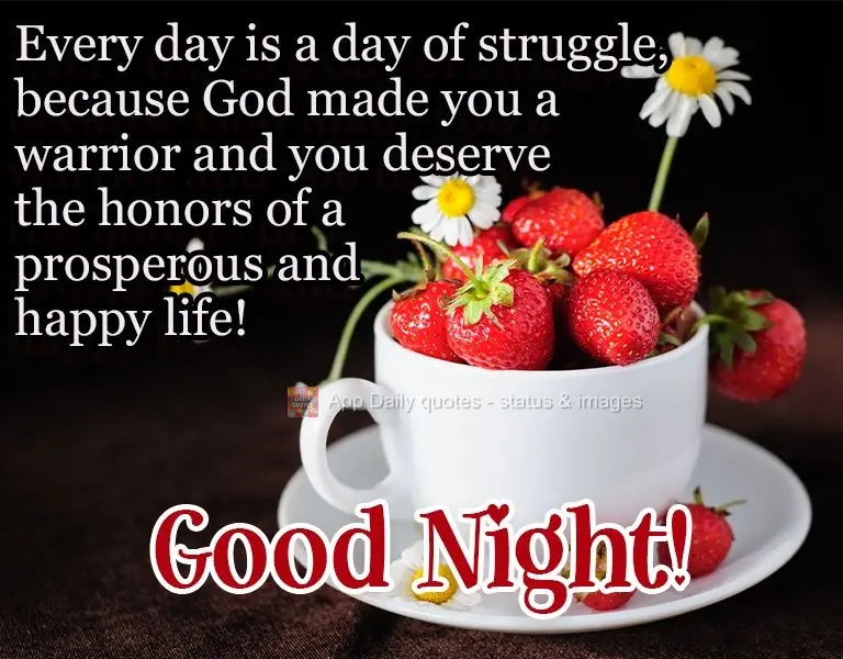 Every day is a day of struggle, because God made you a warrior. You deserve the honor of a prosperous and happy life! Good Night!