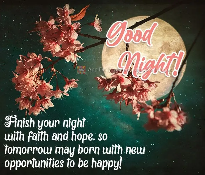 Termine sua noite com fé e esperança, para que o amanhã venha a nascer com novas oportunidades de ser feliz!  Boa Noite!