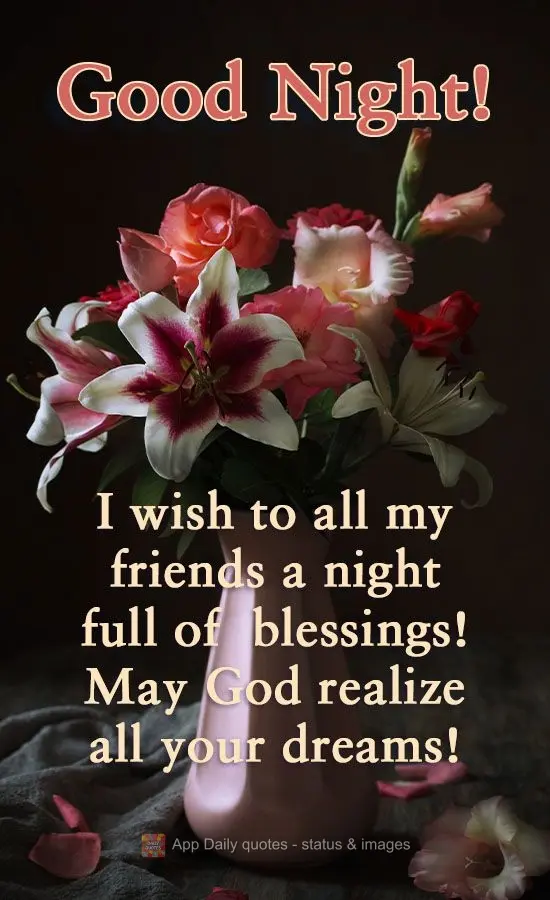 I wish a night full of  blessings to all my friends! May God fulfill all your dreams! Good Night!