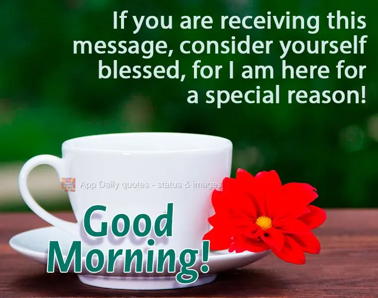 Se você está recebendo esta mensagem, se considere abençoado, pois se estou aqui é por uma razão especial!
  Bom Dia!