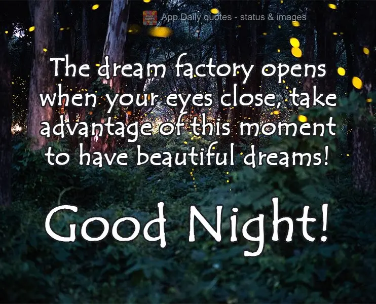 A fábrica de sonhos se abre quando seus olhos fecham, aproveite esse momento para ter lindos sonhos! 
 Boa Noite!