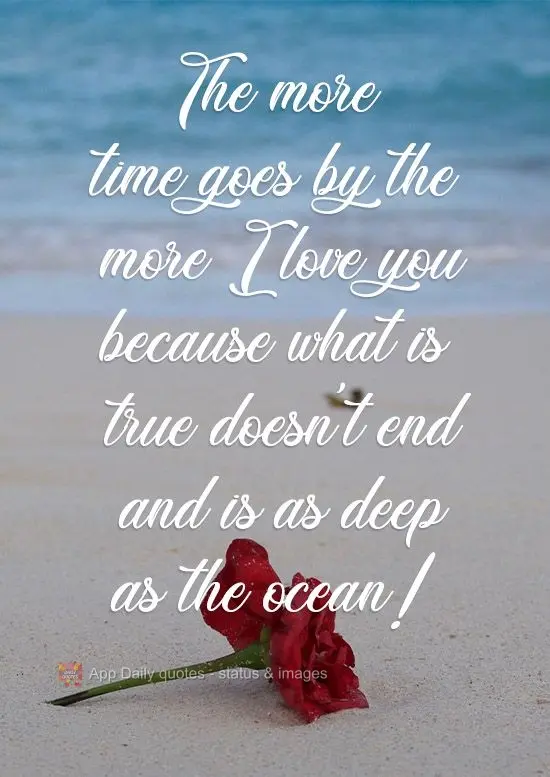 The more time goes by the more I love you, because what is true doesn't end and is as deep as the ocean!