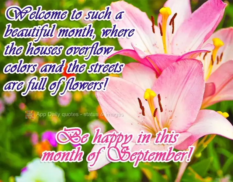 Seja bem-vindo a esse mês tão bonito, onde as casas esbanjam cores e as ruas se enchem de flores!  Seja feliz neste mês de Setembro!