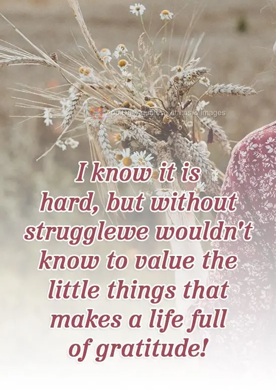 I know it is hard, but without struggle we wouldn't know how to value the little things that make a life full of gratitude!