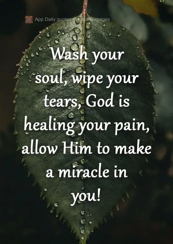 Lava tua alma, enxuga tuas lágrimas. Deus está curando sua dor, permita que ele faça um milagre em ti!
