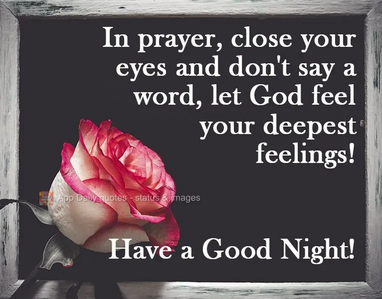 Em oração, feche seus olhos e não diga uma só palavra, deixa que Deus sinta seus sentimentos mais profundos!
  Tenha uma Boa noite!