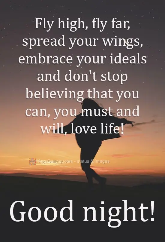 Fly high, fly far, spread your wings, embrace your ideals and don't stop believing that you can, you must, and will love life! Good night!