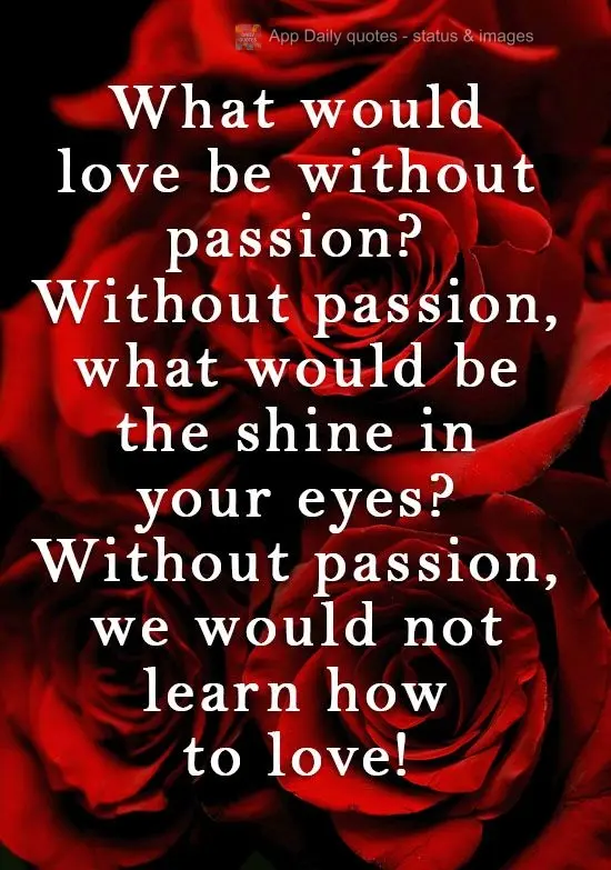 Without passion, what would love be? Without passion, what would the shine in your eyes be? Without passion, we would not learn how to love! 