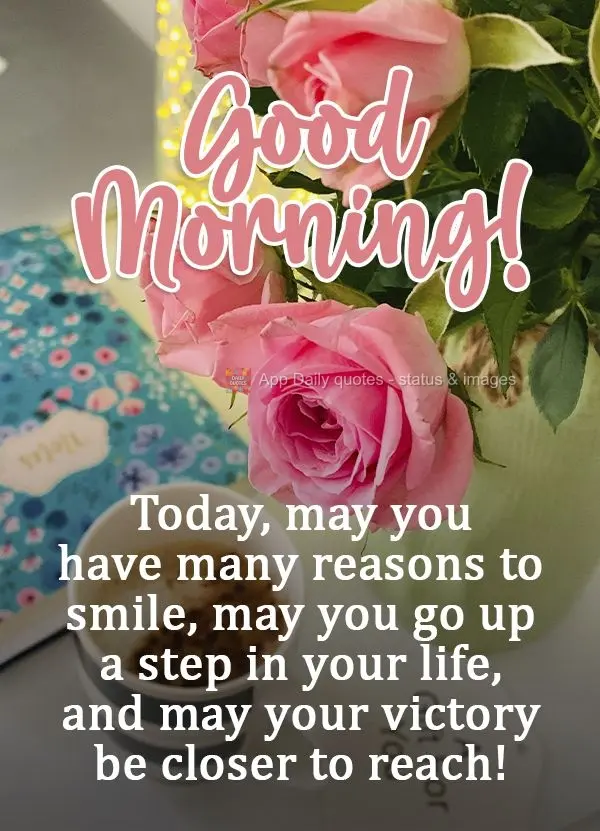 Que hoje você tenha muitos motivos para sorrir, que você suba um degrau da vida e que a sua vitória esteja perto de alcançar!  Bom dia!