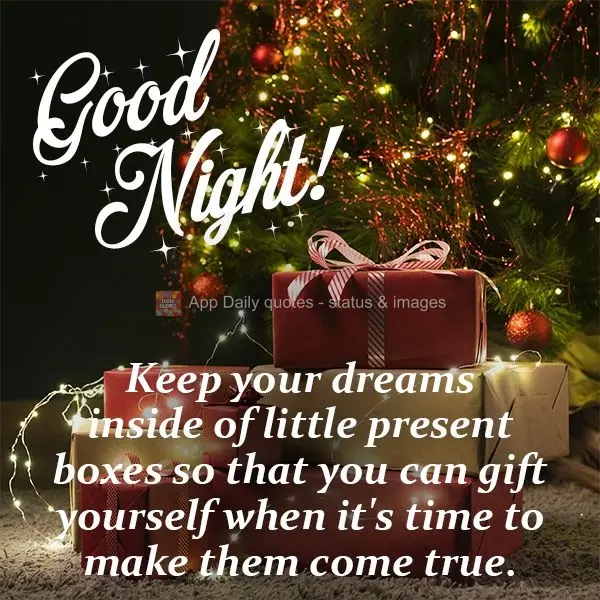 Guarde seus sonhos em caixinhas de presente, para você presentear a si mesmo quando for a hora de transformá-los em realidade.  Boa noite!